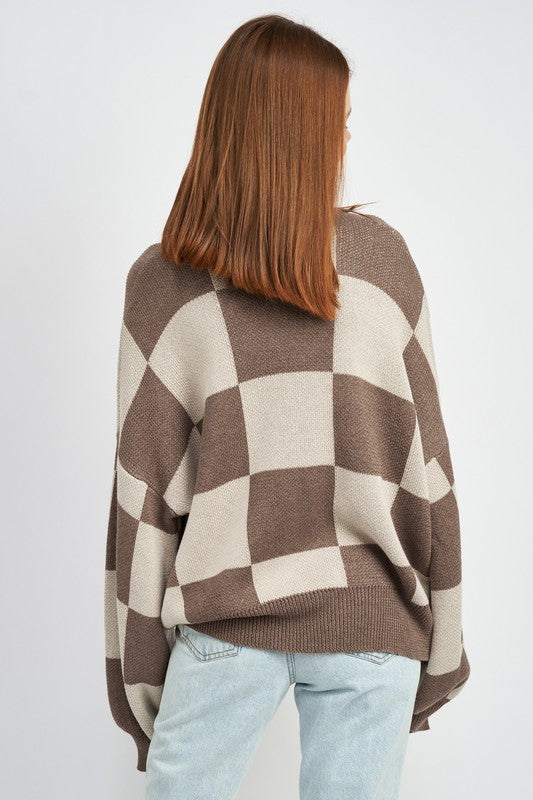 CHECKERED SWEATER WITH BUBBLE SLEEVES - Oh So Boujie