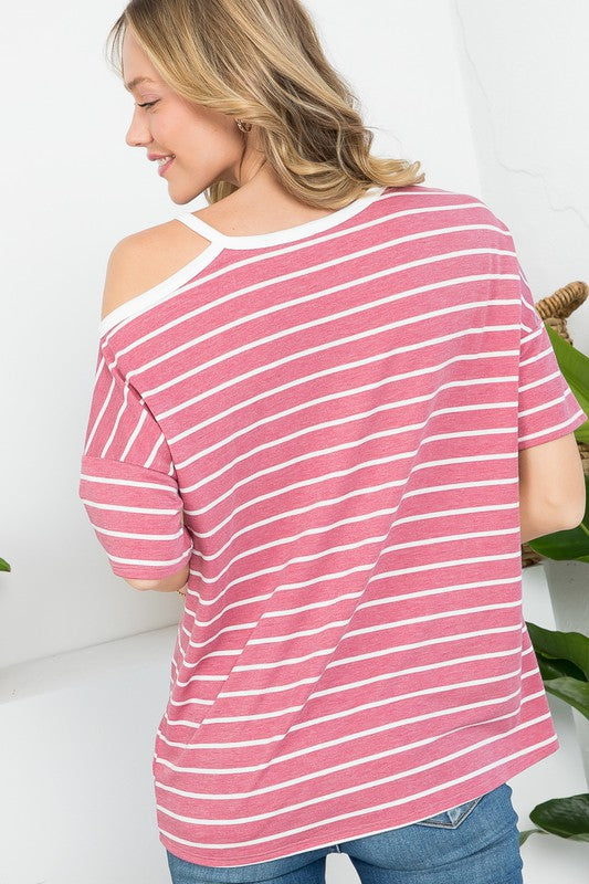 STRIPE OPEN SHOULDER CASUAL TOP - Oh So Boujie
