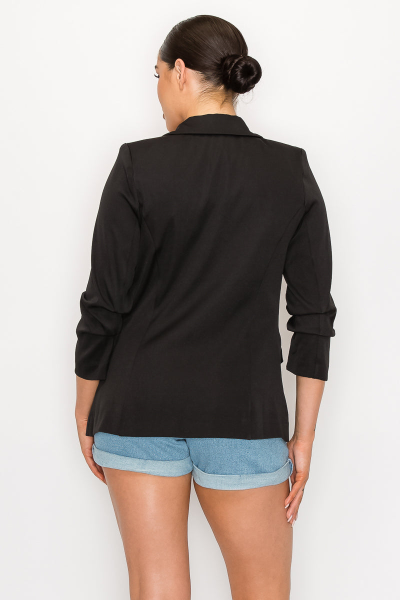 Ruched Sleeves Solid Blazer - Oh So Boujie