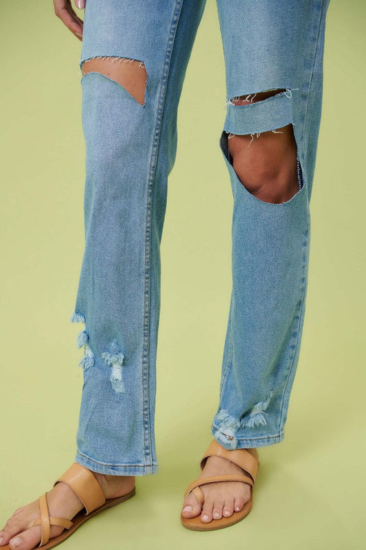 High Rise Distressed Wide Leg Jeans - Oh So Boujie