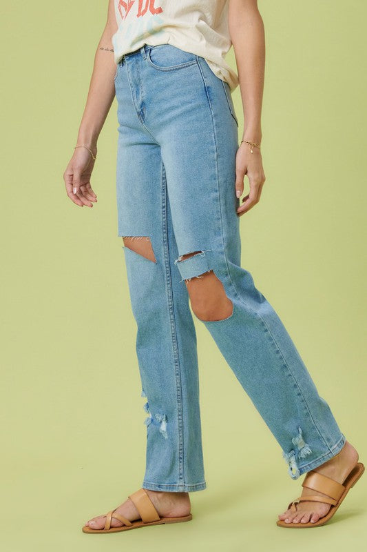 High Rise Distressed Wide Leg Jeans - Oh So Boujie