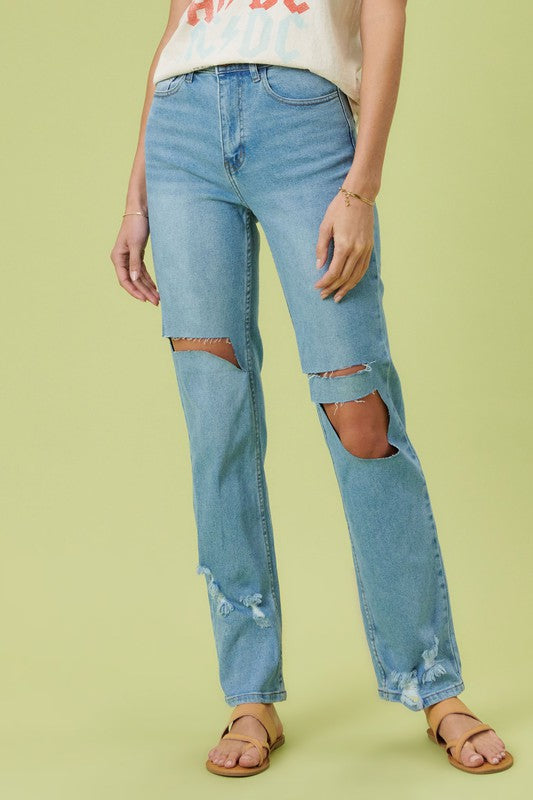 High Rise Distressed Wide Leg Jeans - Oh So Boujie