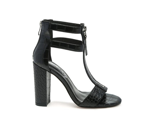 FELICITY Zip Up Croc Textured Sandals - Oh So Boujie