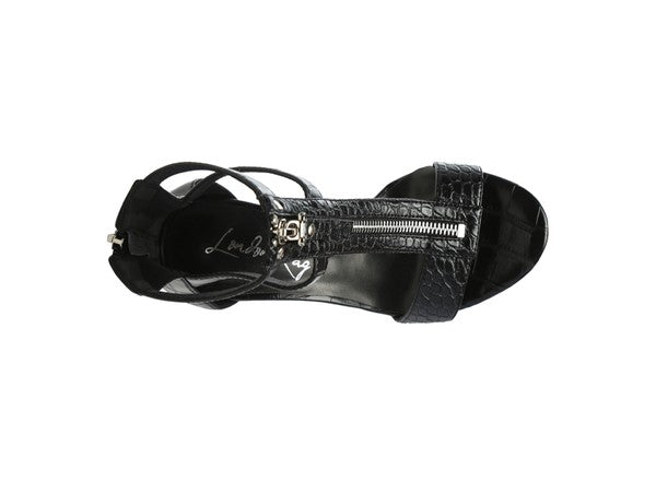 FELICITY Zip Up Croc Textured Sandals - Oh So Boujie