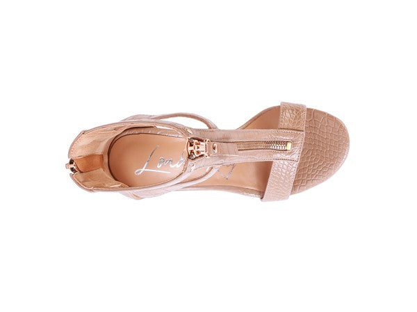 FELICITY Zip Up Croc Textured Sandals - Oh So Boujie