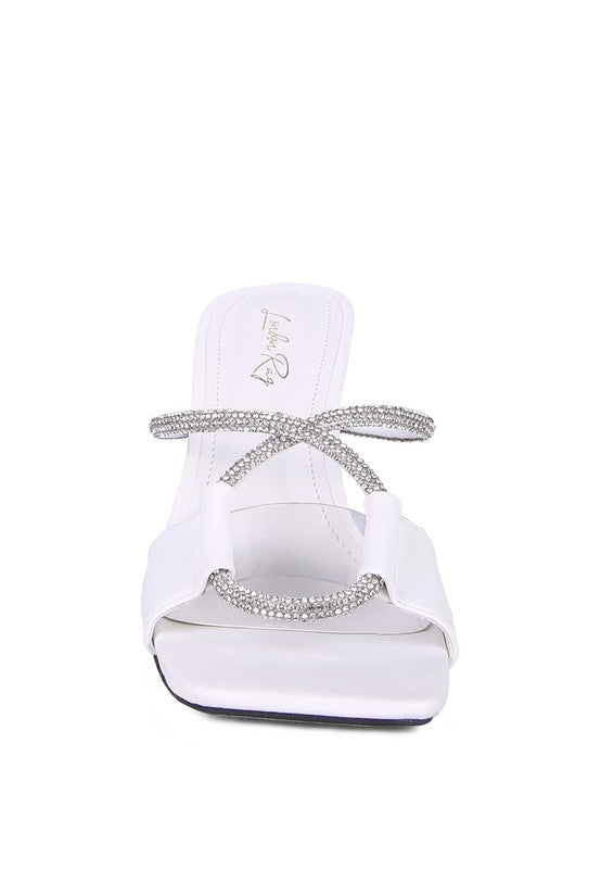 Pineapple Crystal Loop Mid Heel Sandals - Oh So Boujie