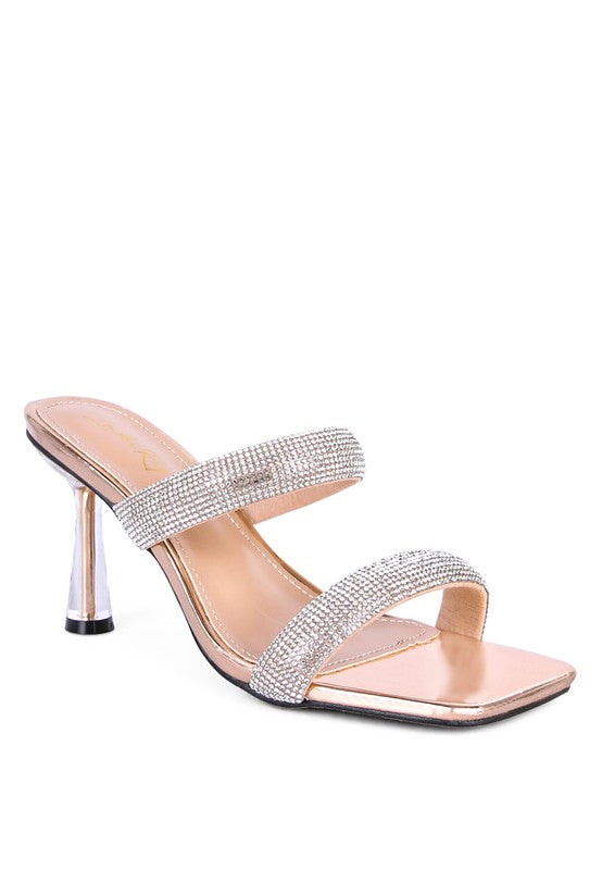 Dolls Diamante Mid Heel Slide Sandals - Oh So Boujie