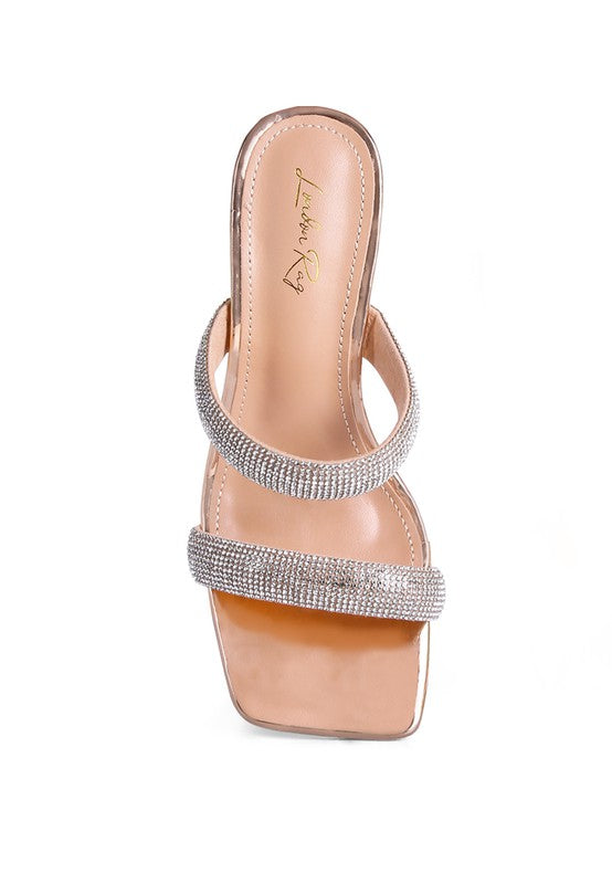 Dolls Diamante Mid Heel Slide Sandals - Oh So Boujie