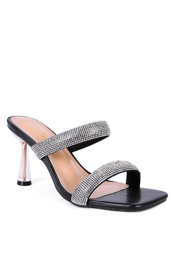 Dolls Diamante Mid Heel Slide Sandals - Oh So Boujie