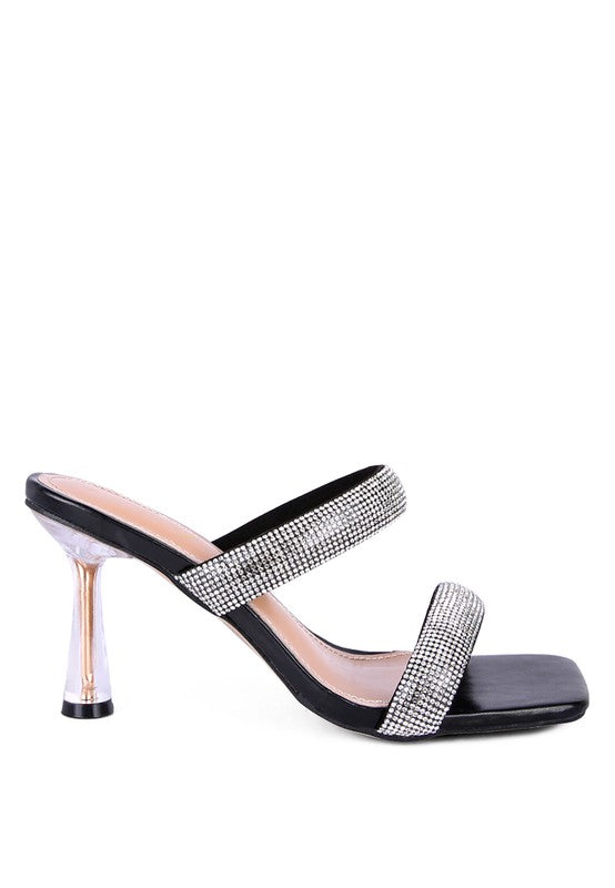 Dolls Diamante Mid Heel Slide Sandals - Oh So Boujie