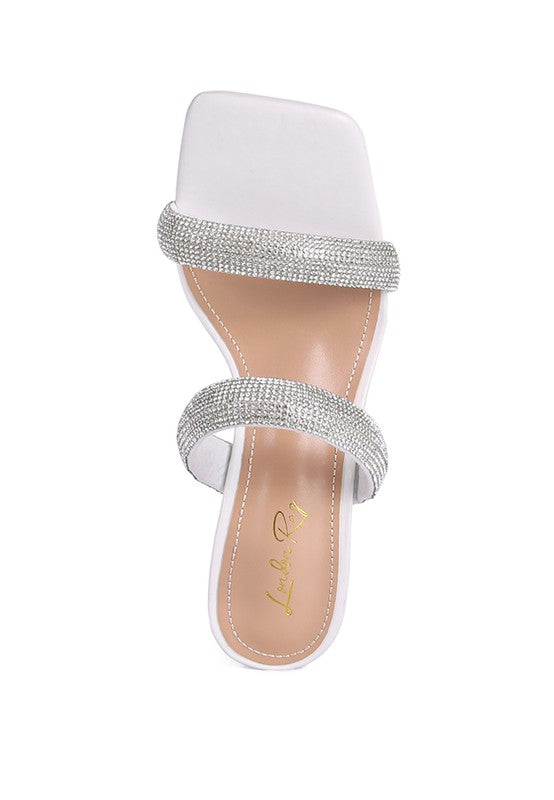 Dolls Diamante Mid Heel Slide Sandals - Oh So Boujie