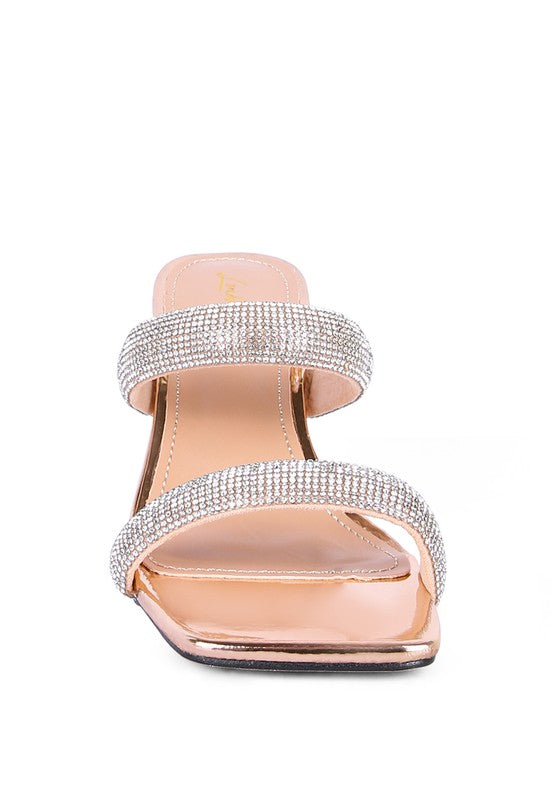 Dolls Diamante Mid Heel Slide Sandals - Oh So Boujie