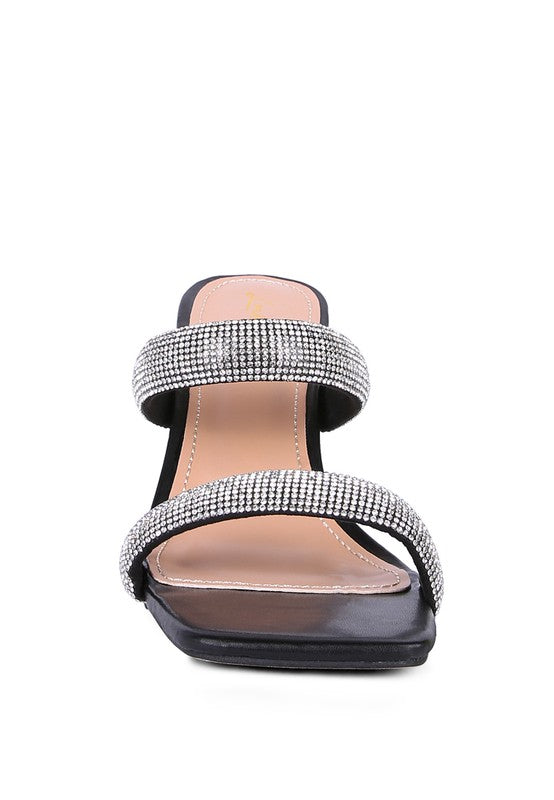 Dolls Diamante Mid Heel Slide Sandals - Oh So Boujie