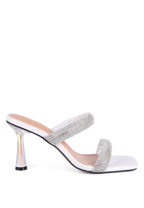 Dolls Diamante Mid Heel Slide Sandals - Oh So Boujie