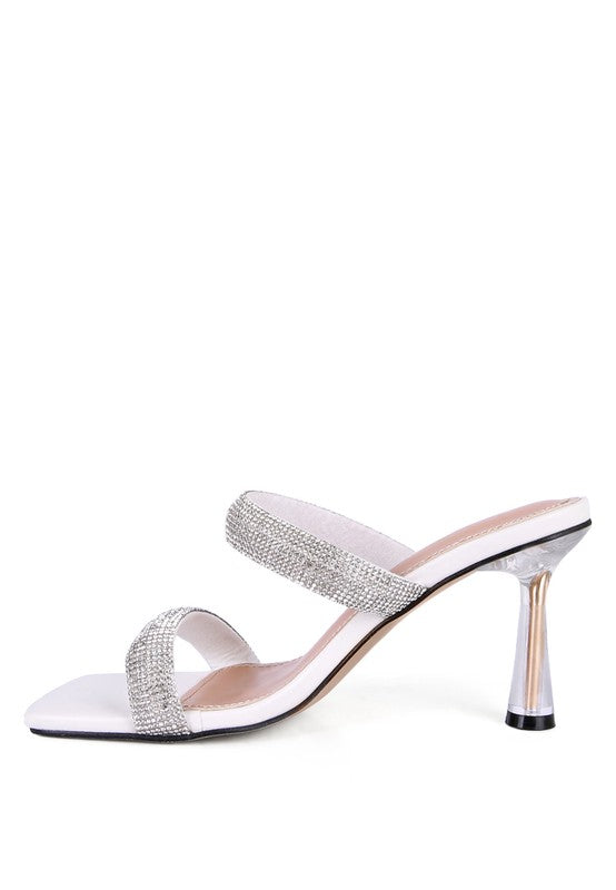 Dolls Diamante Mid Heel Slide Sandals - Oh So Boujie