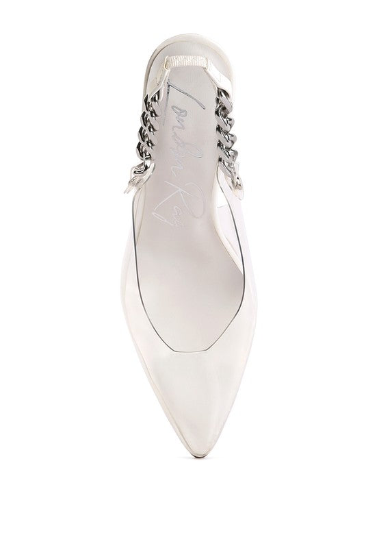 GODDESS HEELED CLEAR CHAIN SLINGBACK SANDAL - Oh So Boujie