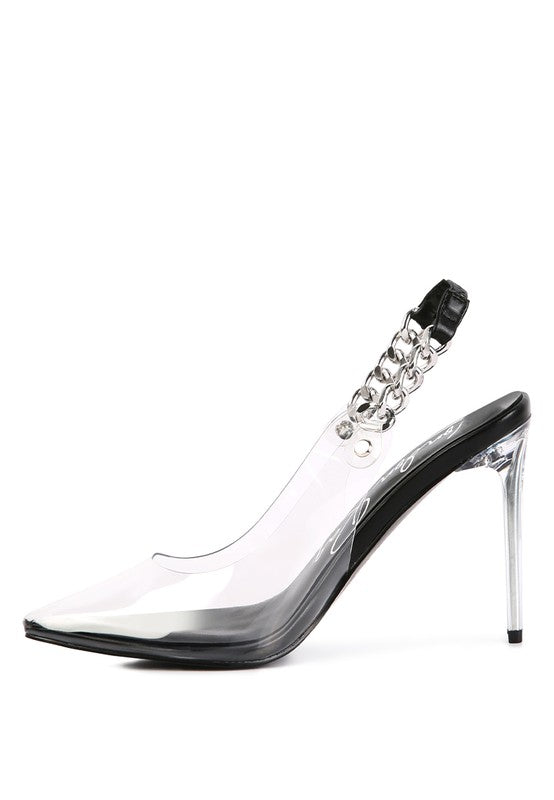 GODDESS HEELED CLEAR CHAIN SLINGBACK SANDAL - Oh So Boujie