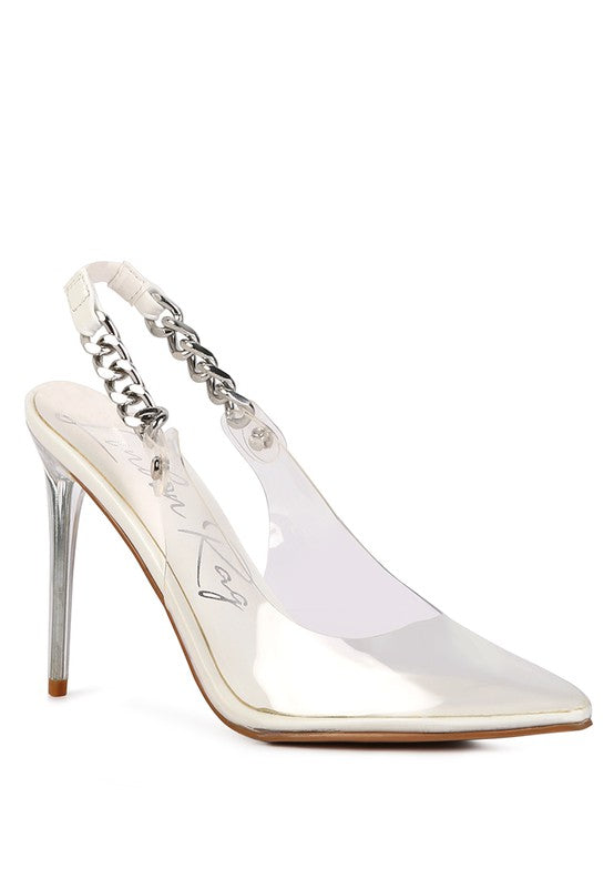 GODDESS HEELED CLEAR CHAIN SLINGBACK SANDAL - Oh So Boujie