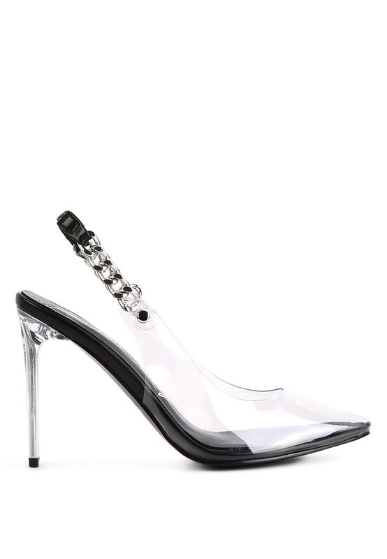 GODDESS HEELED CLEAR CHAIN SLINGBACK SANDAL - Oh So Boujie