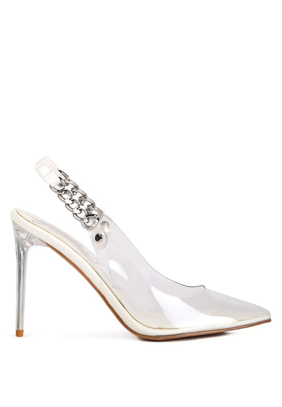 GODDESS HEELED CLEAR CHAIN SLINGBACK SANDAL - Oh So Boujie