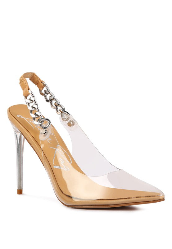 GODDESS HEELED CLEAR CHAIN SLINGBACK SANDAL - Oh So Boujie