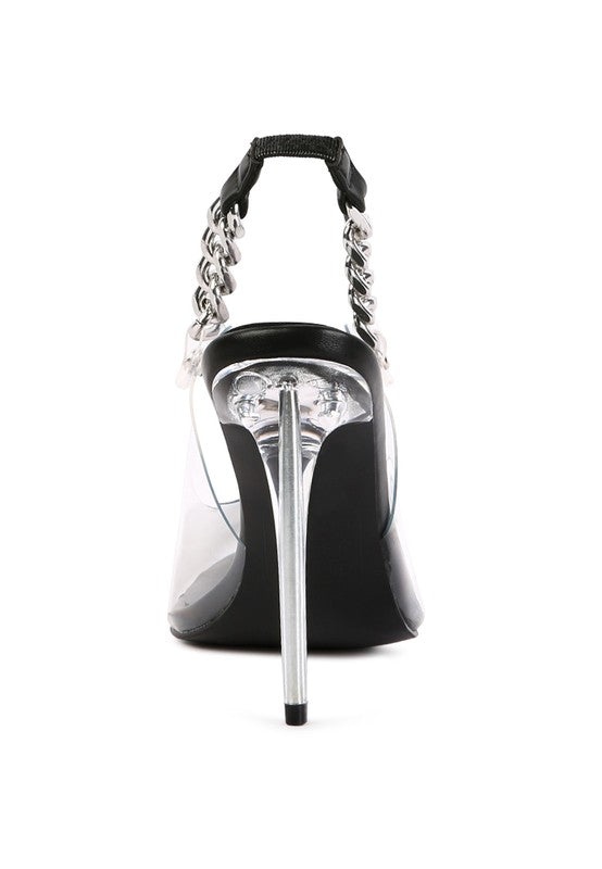 GODDESS HEELED CLEAR CHAIN SLINGBACK SANDAL - Oh So Boujie