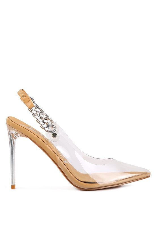 GODDESS HEELED CLEAR CHAIN SLINGBACK SANDAL - Oh So Boujie