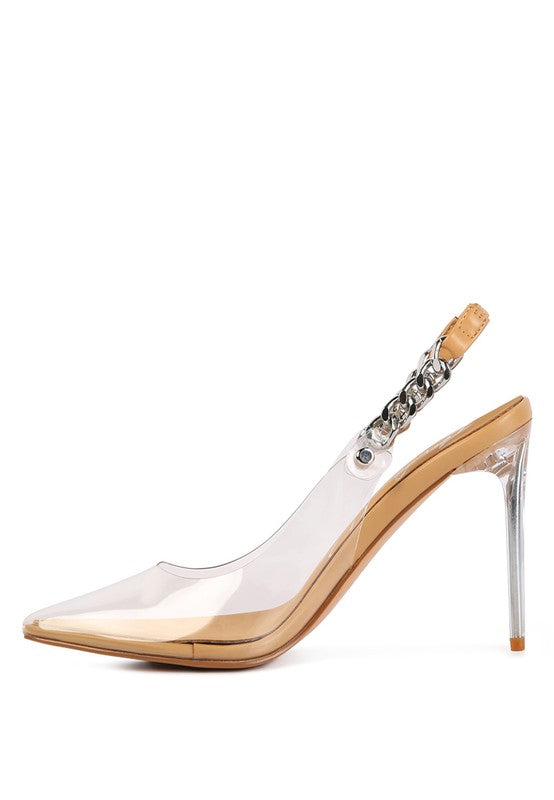 GODDESS HEELED CLEAR CHAIN SLINGBACK SANDAL - Oh So Boujie