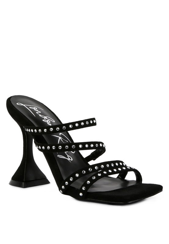 Face Me Studded Mid Heel Multi Strap Sandals - Oh So Boujie