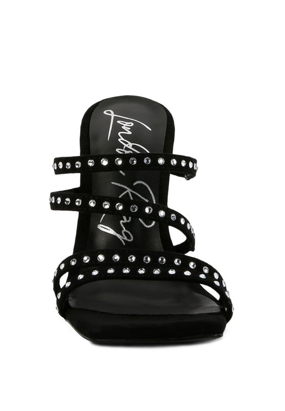 Face Me Studded Mid Heel Multi Strap Sandals - Oh So Boujie