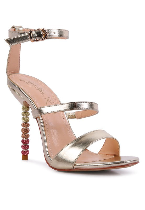 LAWSUIT RHINESTONE BALL HEEL SATIN SANDALS - Oh So Boujie