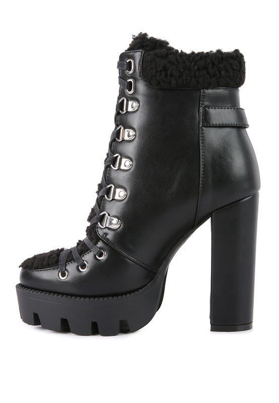 Pines Faux Leather Fur Collared Ankle Boots - Oh So Boujie