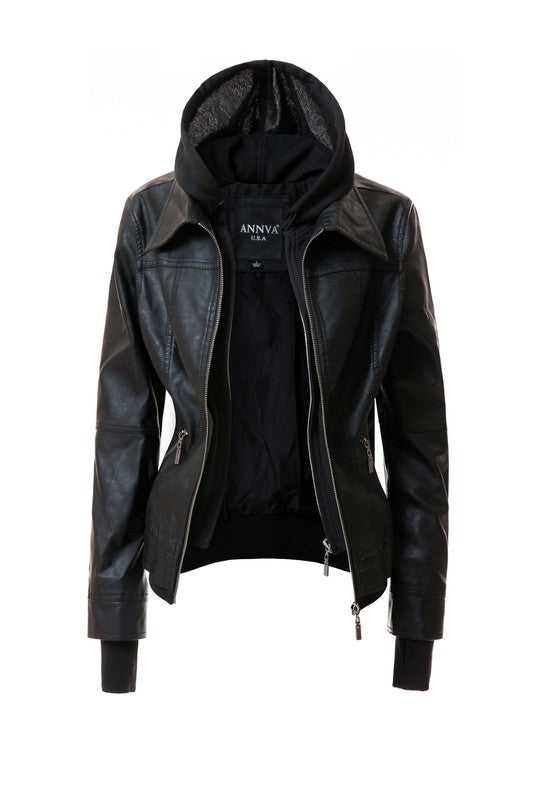 Women's Hood PU Leather Jacket - Oh So Boujie