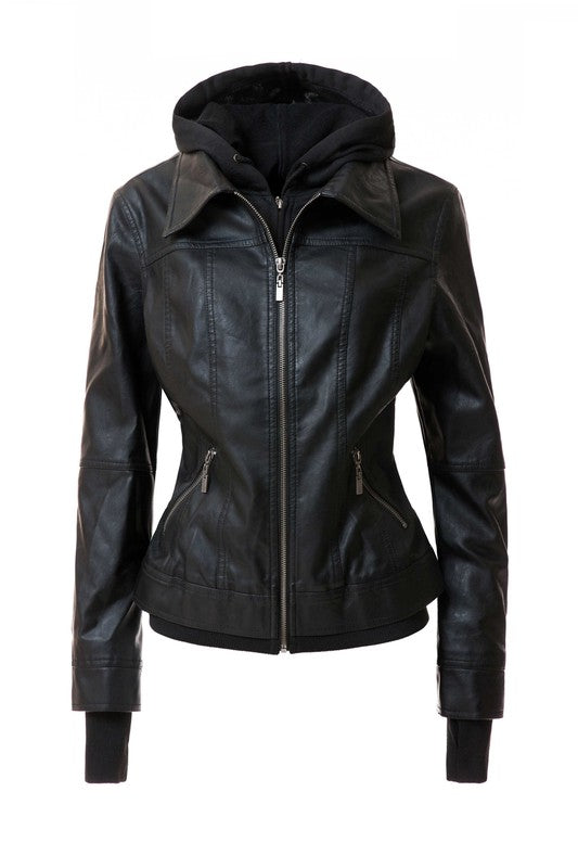 Women's Hood PU Leather Jacket - Oh So Boujie