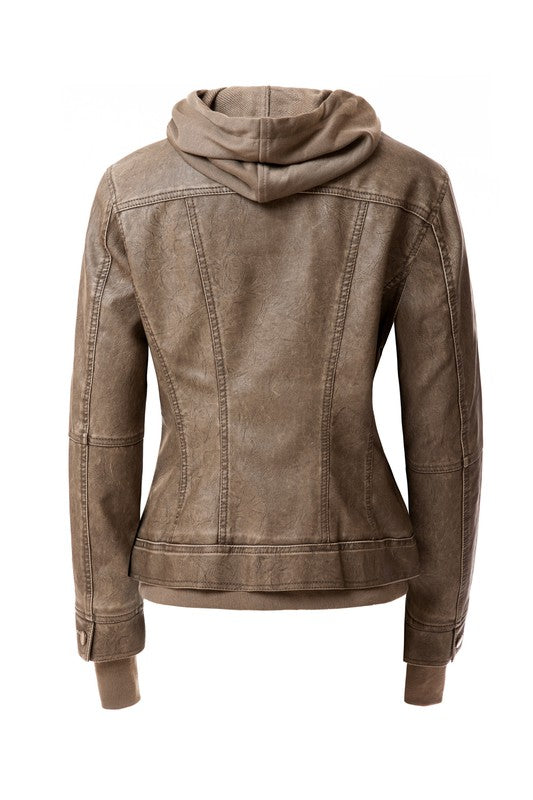 Women's Hood PU Leather Jacket - Oh So Boujie