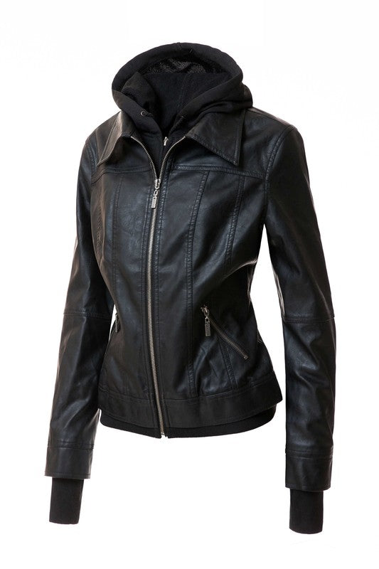 Women's Hood PU Leather Jacket - Oh So Boujie