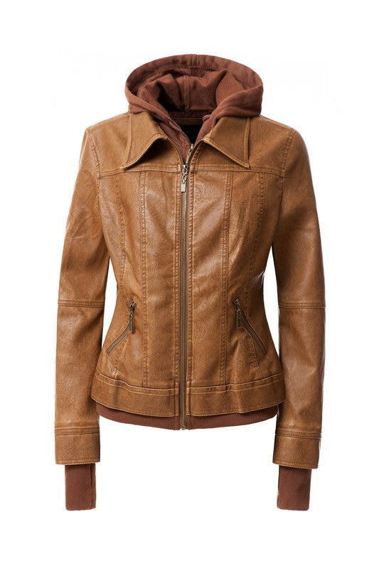 Women's Hood PU Leather Jacket - Oh So Boujie