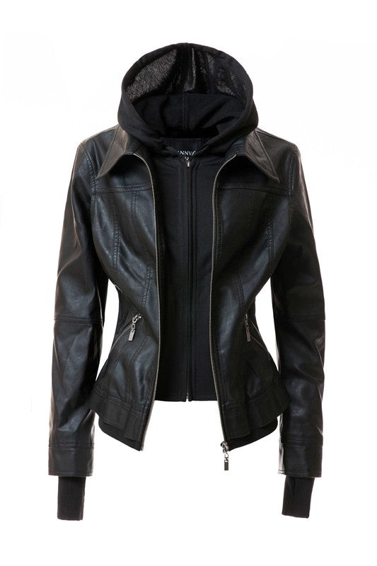 Women's Hood PU Leather Jacket - Oh So Boujie