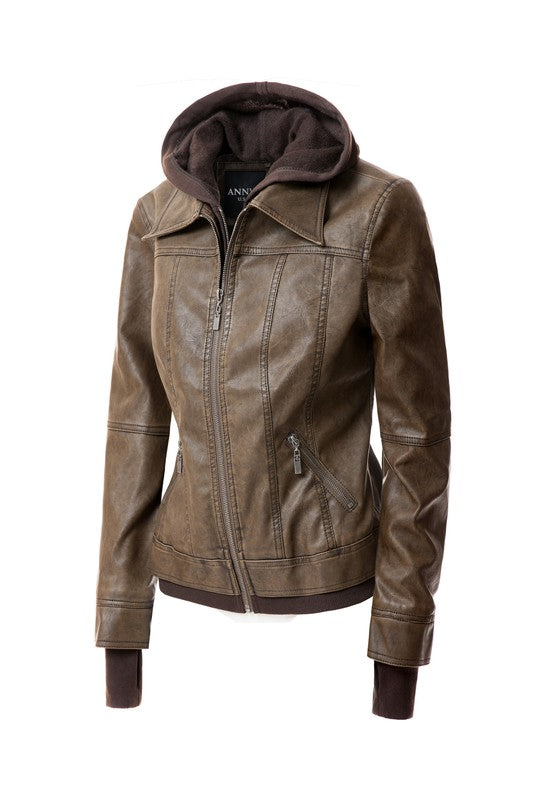 Women's Hood PU Leather Jacket - Oh So Boujie