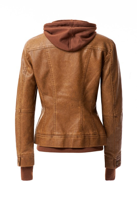 Women's Hood PU Leather Jacket - Oh So Boujie