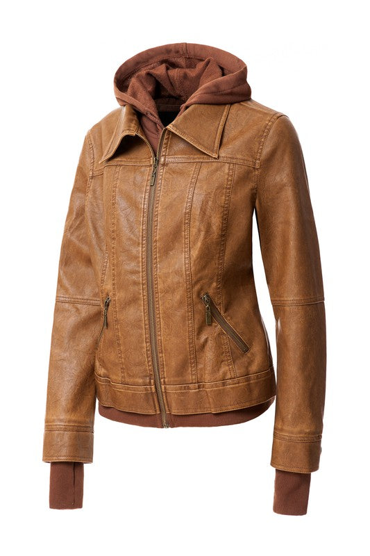 Women's Hood PU Leather Jacket - Oh So Boujie