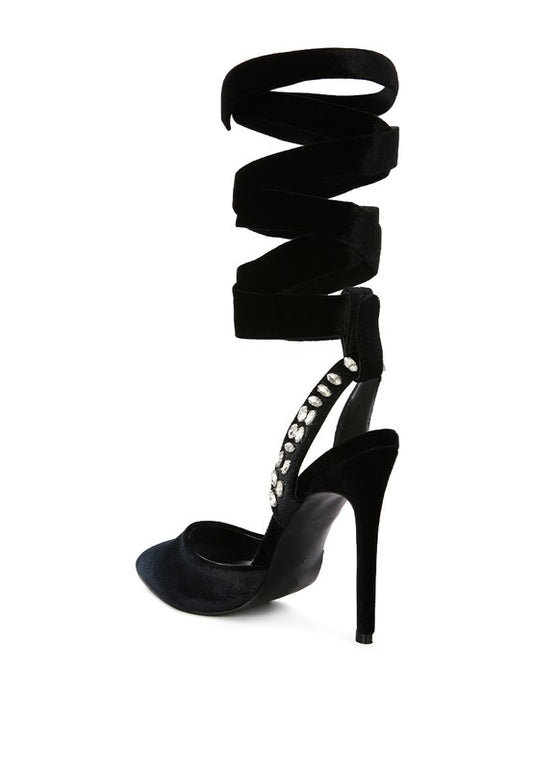 WALLIS Velvet Diamante Tie Up High Heeled Sandals - Oh So Boujie