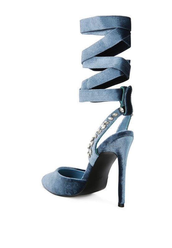 WALLIS Velvet Diamante Tie Up High Heeled Sandals - Oh So Boujie