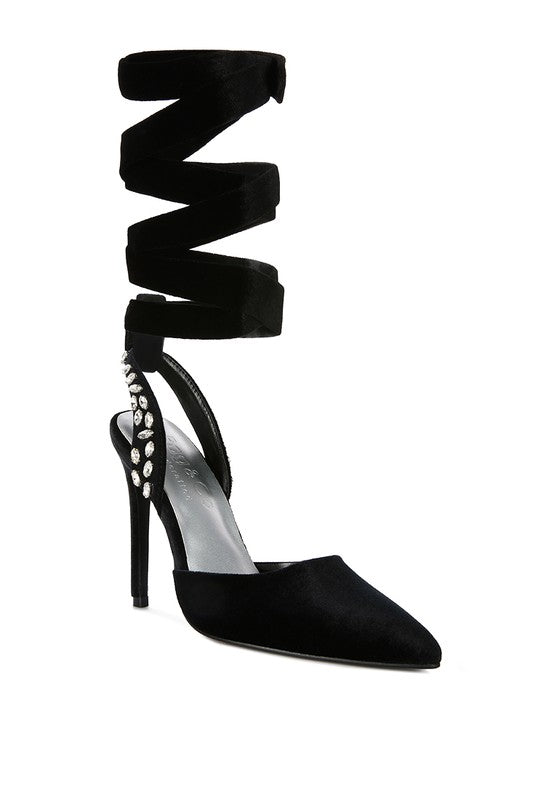 WALLIS Velvet Diamante Tie Up High Heeled Sandals - Oh So Boujie