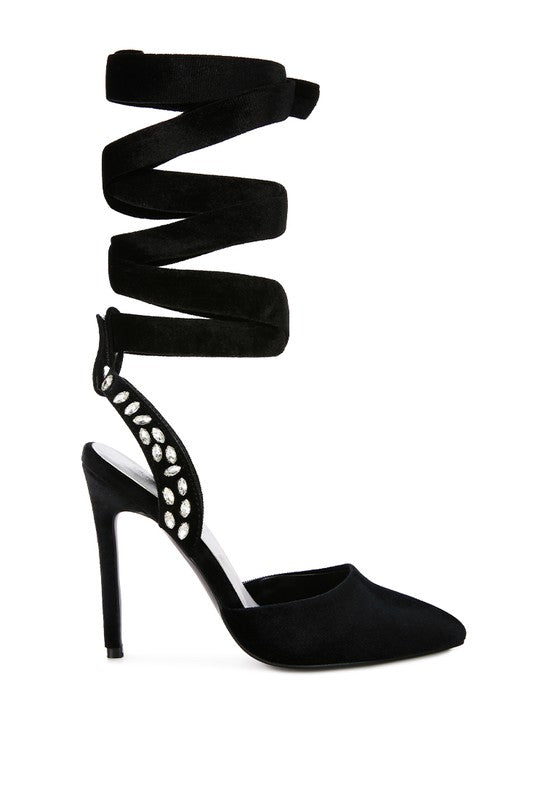 WALLIS Velvet Diamante Tie Up High Heeled Sandals - Oh So Boujie