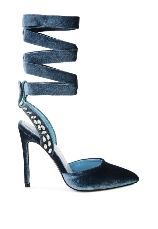 WALLIS Velvet Diamante Tie Up High Heeled Sandals - Oh So Boujie