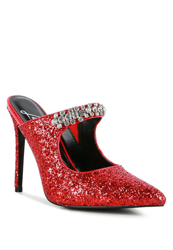 Twinklet Glitter Diamante High Heeled Sandals - Oh So Boujie