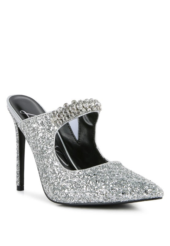 Twinklet Glitter Diamante High Heeled Sandals - Oh So Boujie