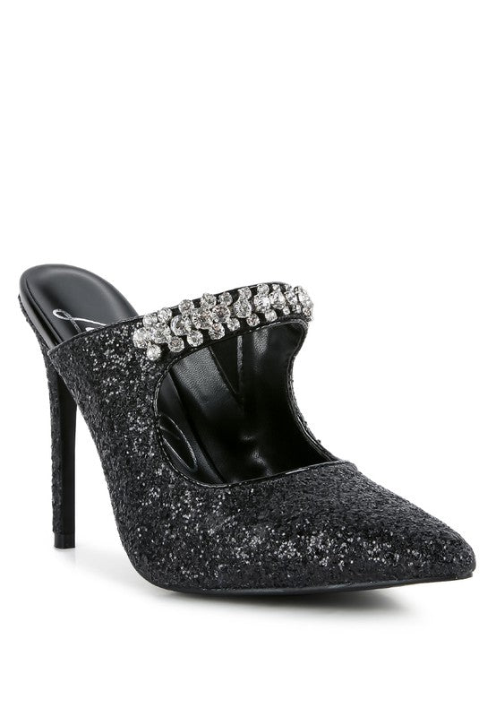 Twinklet Glitter Diamante High Heeled Sandals - Oh So Boujie