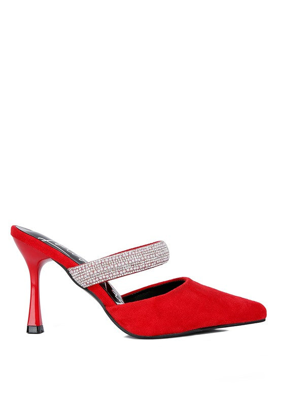 Fauci Diamante Strap Heeled Mules - Oh So Boujie